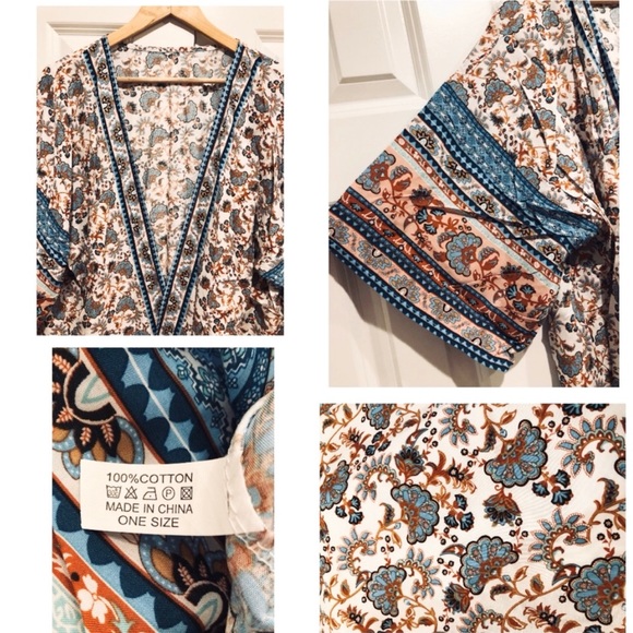 Boho Cotton Kimono Robe NEW - Picture 4 of 7